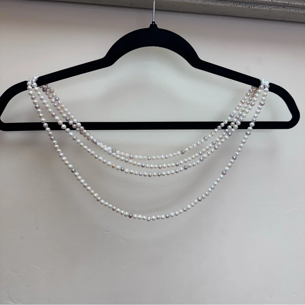 Authentic Pearl Necklace 70” multicolored Single Strand Pink Cream Tan Elegant - Picture 5 of 13